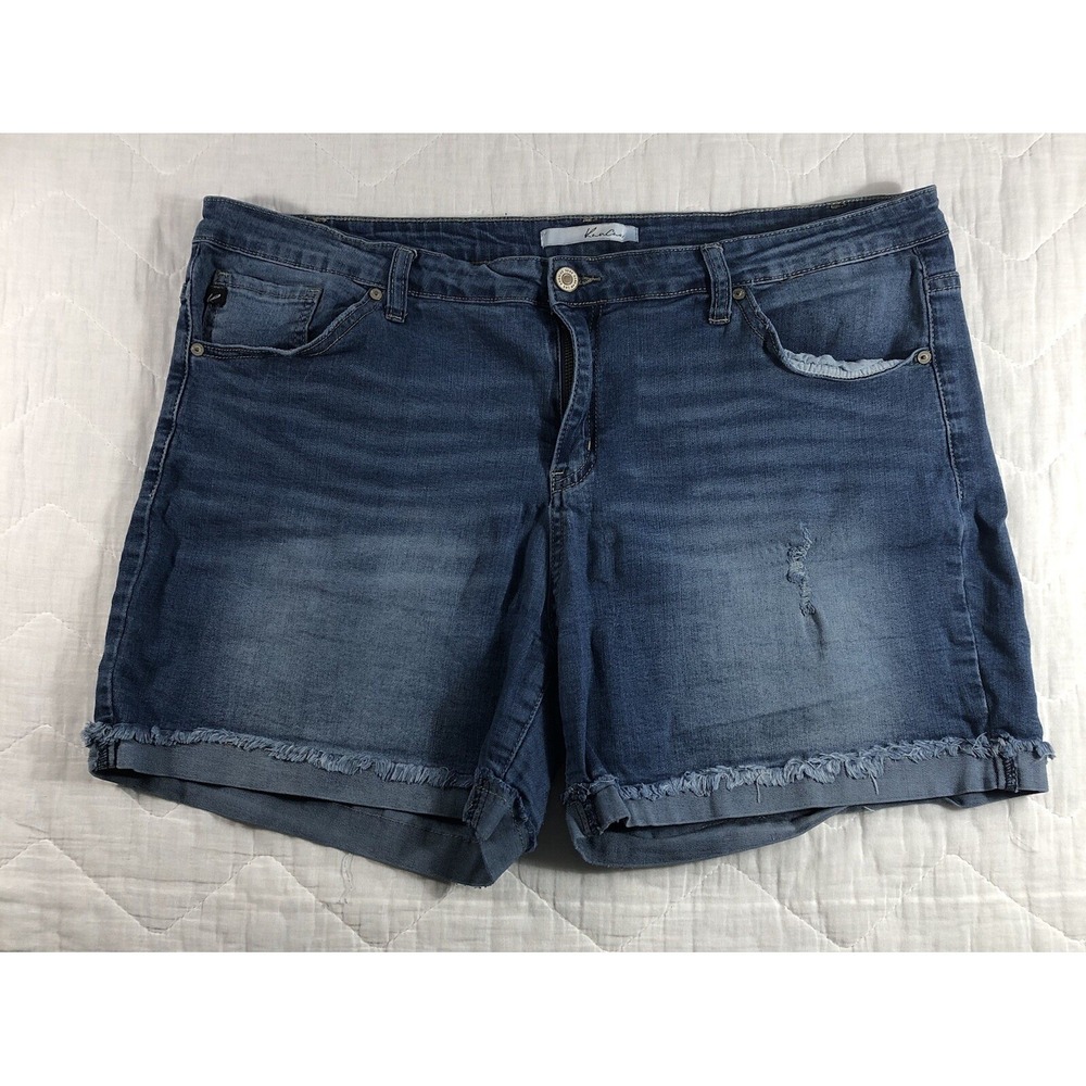 Kancan Shorts Women's Size 3XL 34 Denim Blue Cuffed Raw‎ Hem Mid Rise Distressed